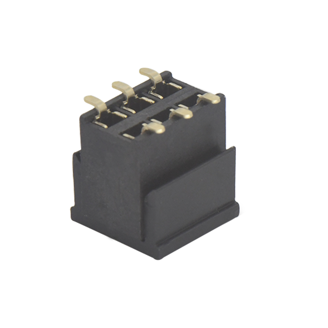 Pitch 2.54mm 180° 双排 SMT+CAP U型排母 塑高5.0 PC 6.5 
 2X03Pin 黑色 PA9T,94V-0 镀全金G/F